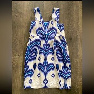 Banana Republic Silk Dress White Blue Purple Pockets Short Knee Length S 4